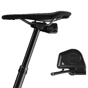 Bike saddle with mounted MAGURA electronic seat post.