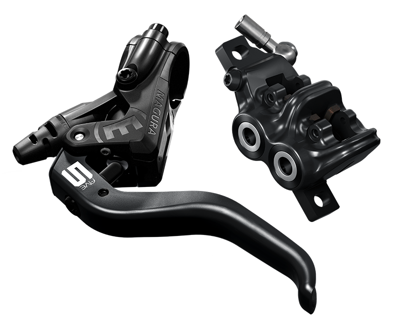 MAGURA MT5 brake lever and 4-piston brake caliper.